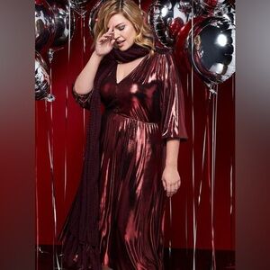 Torrid Plus Size Red Liquid Knit Tea Length Dress